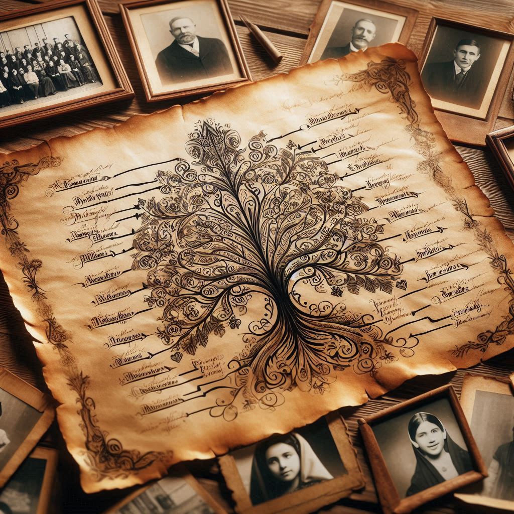 an old document with a family tree